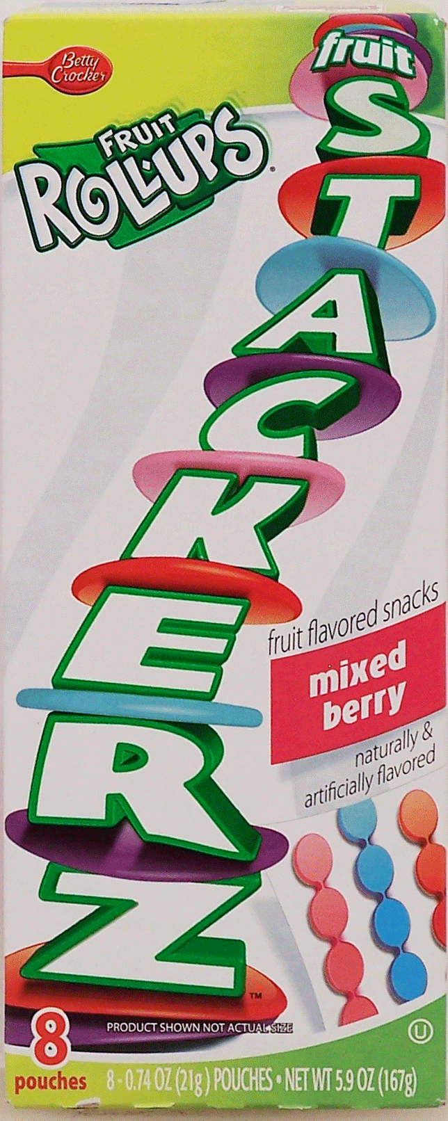 Betty Crocker&nbsp;Fruit Roll-Ups&nbsp;fruit stackerz, fruit flavored snacks, mixed berry, 8 pouches Full-Size Picture